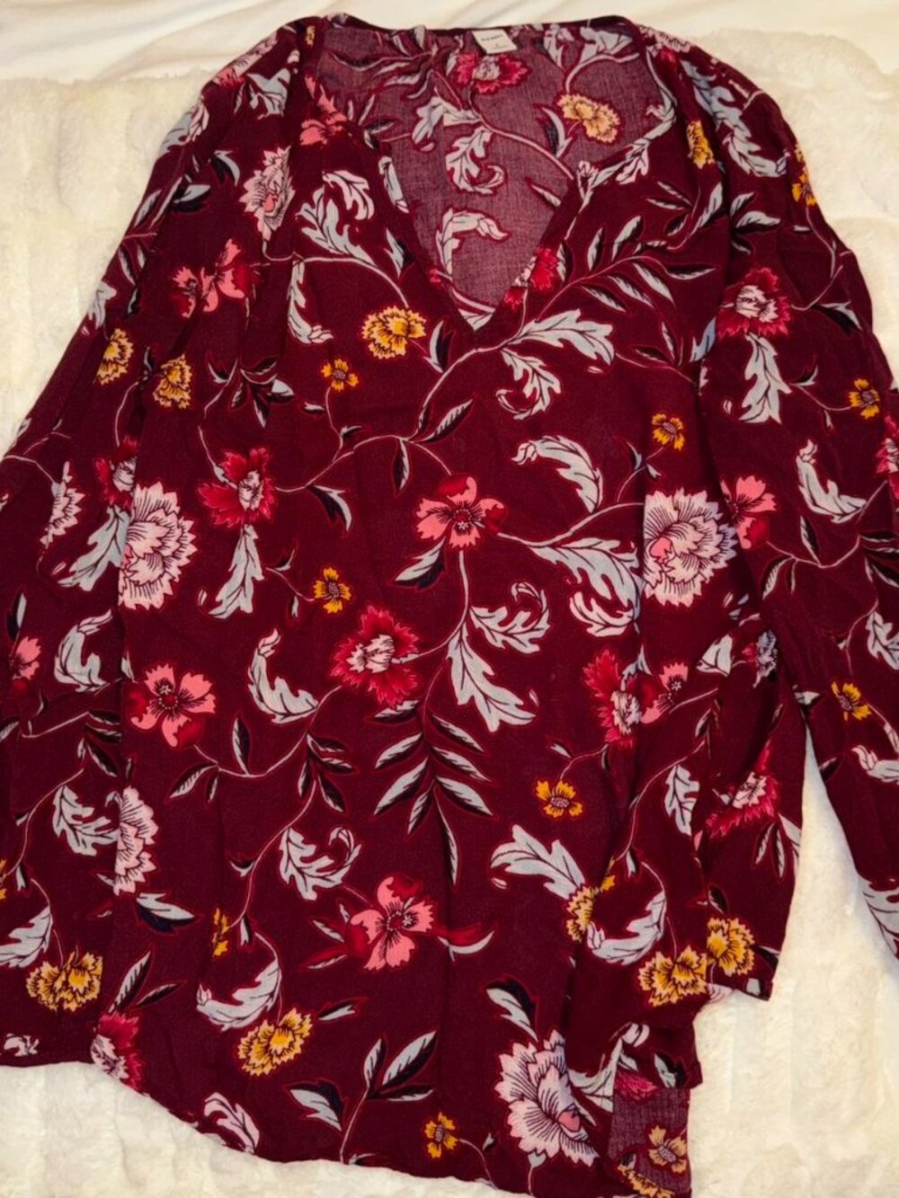 Old Navy burgundy floral blouse with long sleeves